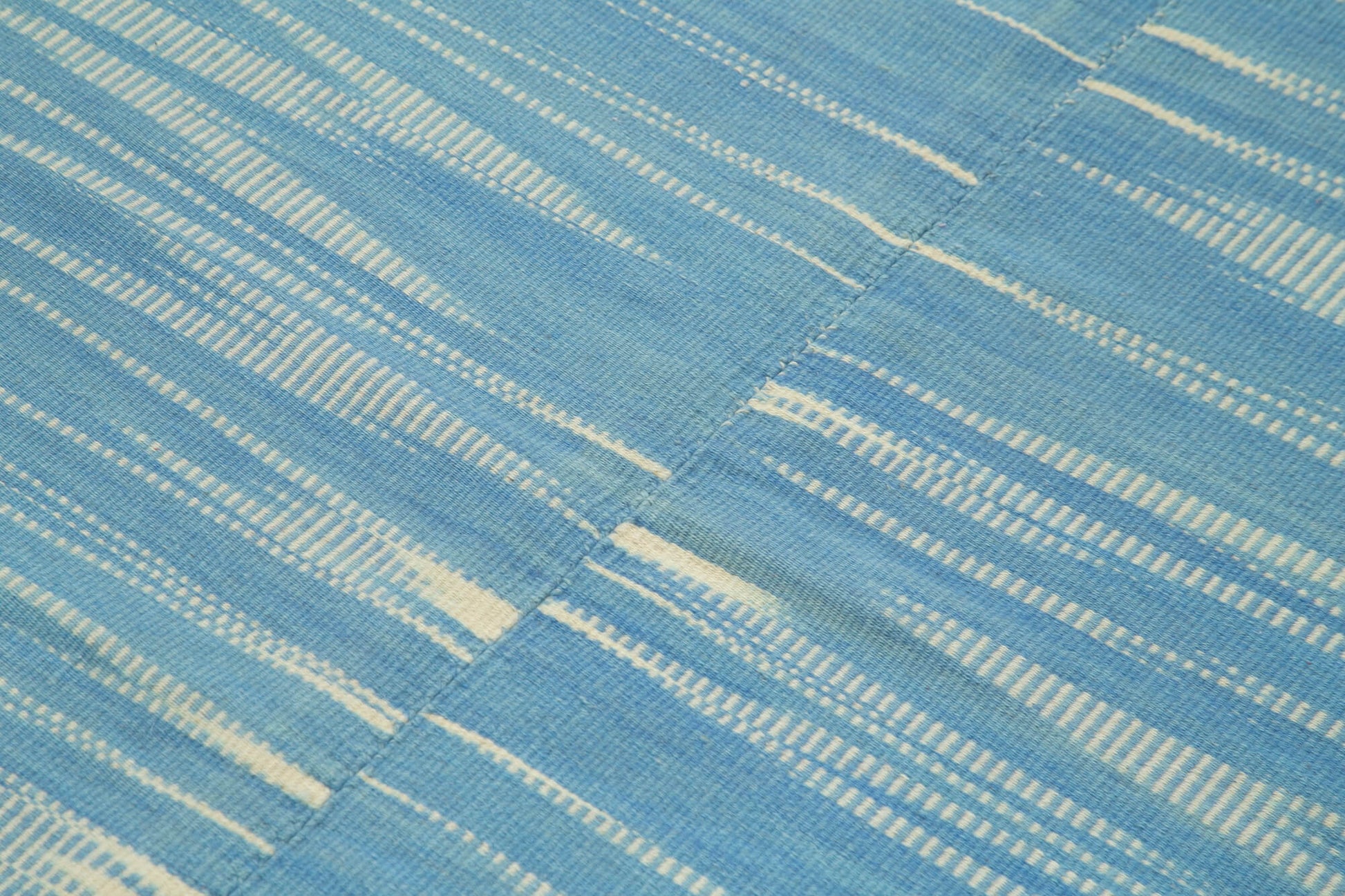 Degrade Kilim Mavi Çizgili Pamuk Yün El Dokuma Halısı 142x179 Agacan