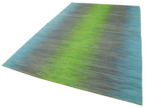 Degrade Kilim Beyaz Çizgili Pamuk Yün El Dokuma Halısı 198x300 Agacan