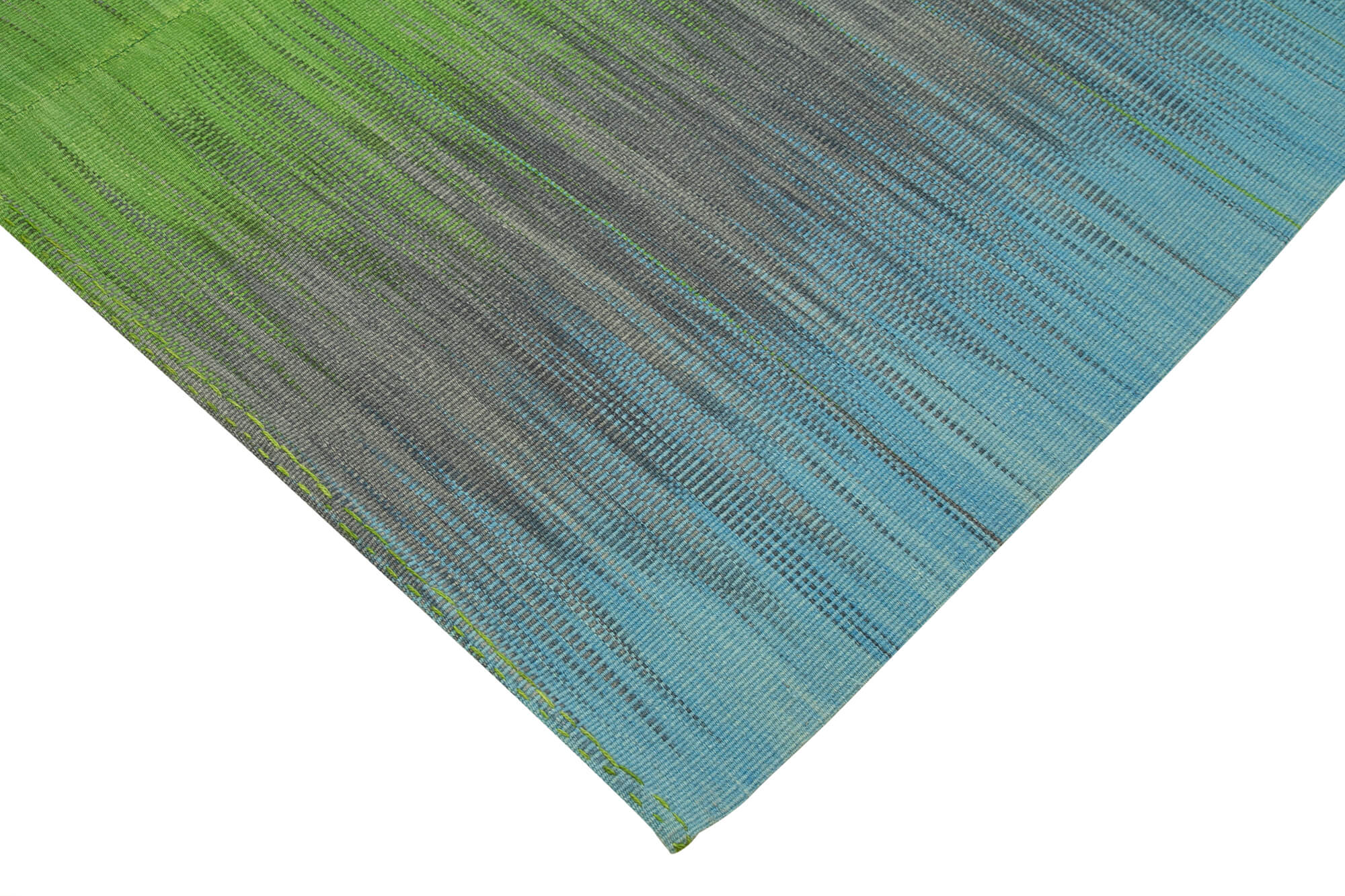 Degrade Kilim Beyaz Çizgili Pamuk Yün El Dokuma Halısı 198x300 Agacan