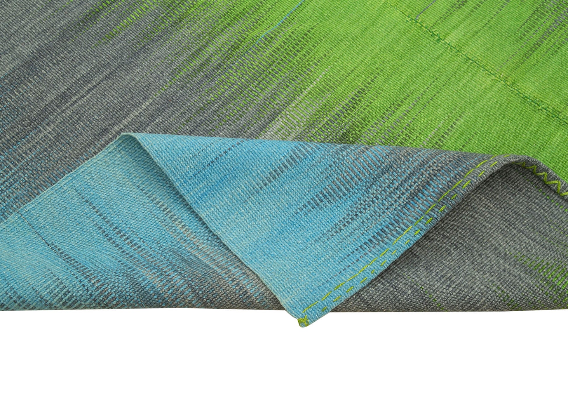 Degrade Kilim Beyaz Çizgili Pamuk Yün El Dokuma Halısı 198x300 Agacan