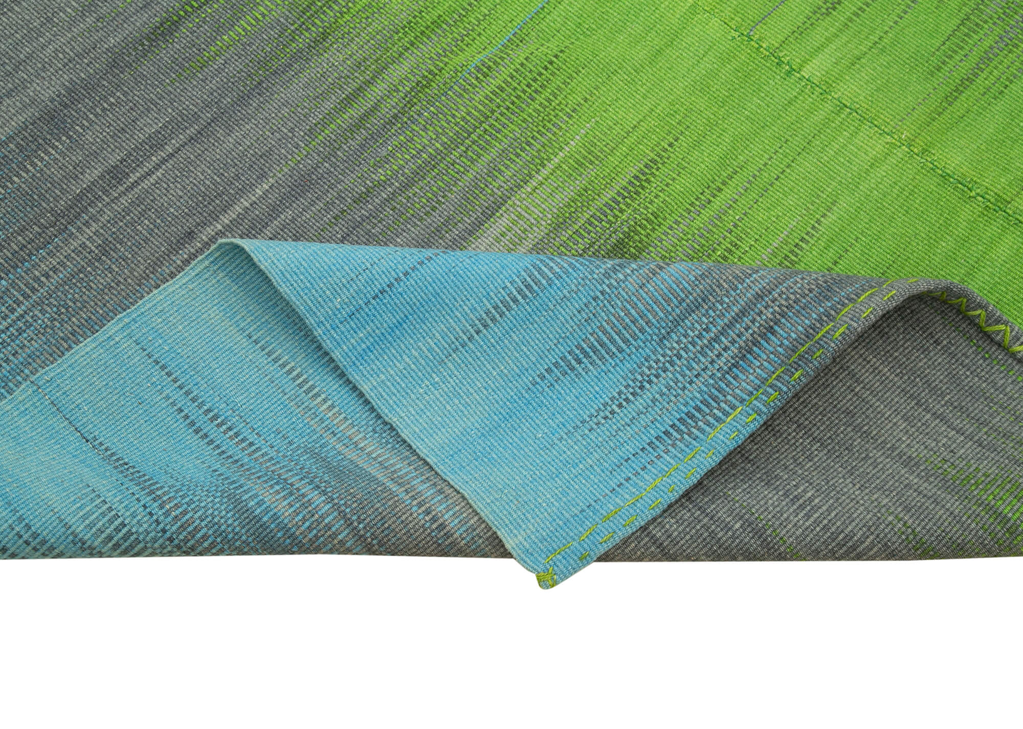 Degrade Kilim Beyaz Çizgili Pamuk Yün El Dokuma Halısı 198x300 Agacan