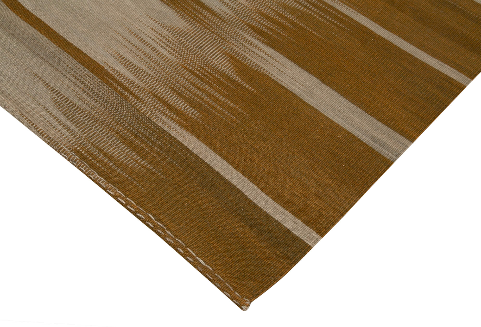 Degrade Kilim Kahverengi Çizgili Pamuk Yün El Dokuma Halısı 201x286 Agacan