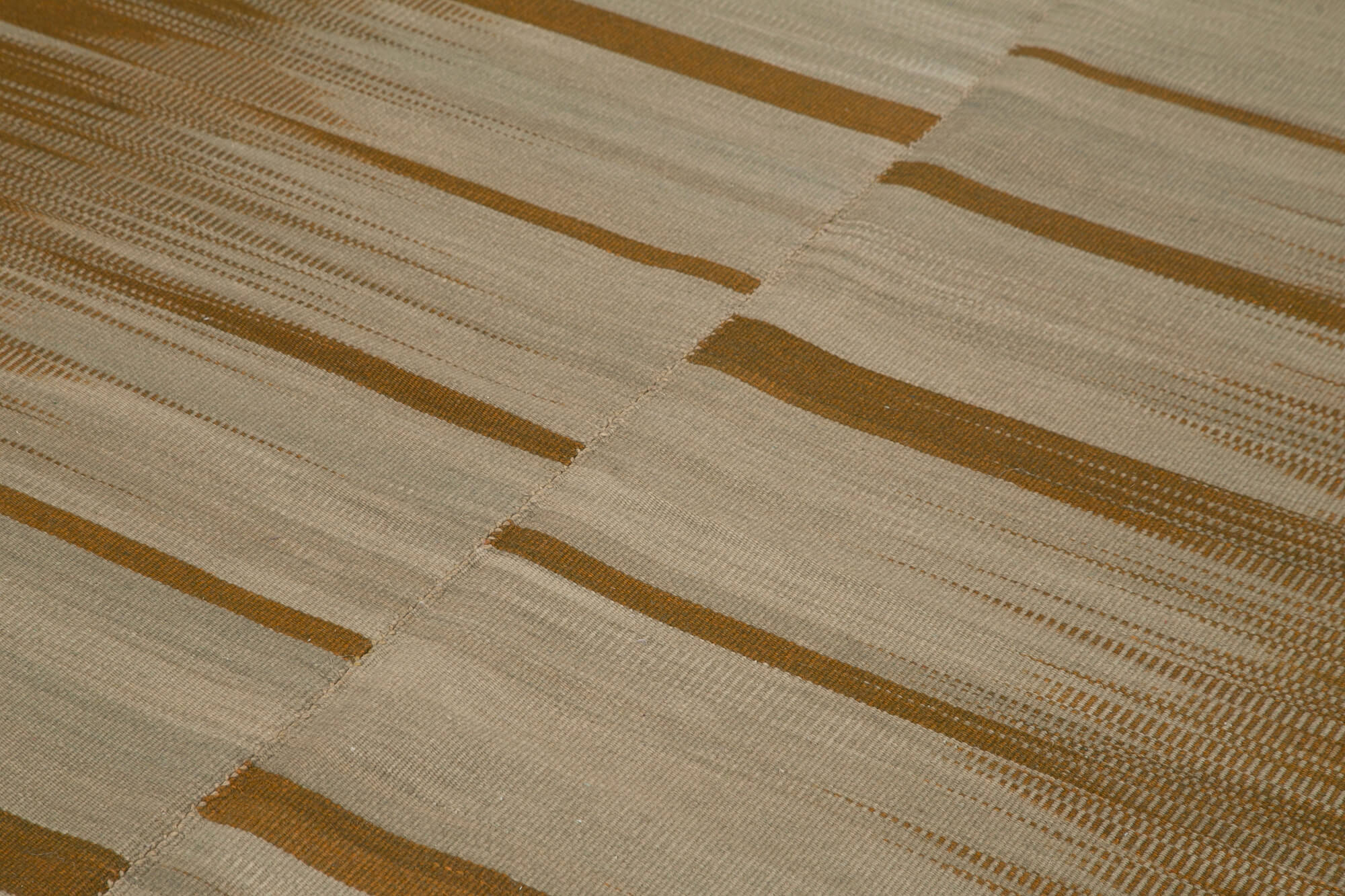 Degrade Kilim Kahverengi Çizgili Pamuk Yün El Dokuma Halısı 201x286 Agacan