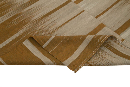 Degrade Kilim Kahverengi Çizgili Pamuk Yün El Dokuma Halısı 201x286 Agacan