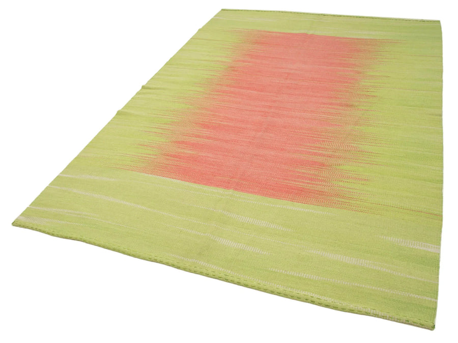 Degrade Kilim Yeşil Çizgili Pamuk Yün El Dokuma Halısı 179x282 Agacan