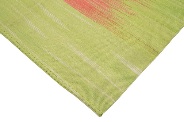 Degrade Kilim Yeşil Çizgili Pamuk Yün El Dokuma Halısı 179x282 Agacan