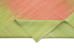 Degrade Kilim Yeşil Çizgili Pamuk Yün El Dokuma Halısı 179x282 Agacan