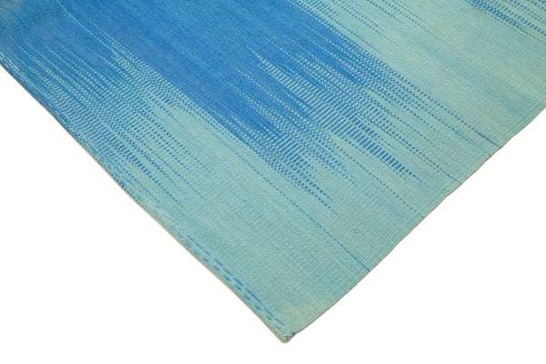 Degrade Kilim Mavi Çizgili Pamuk Yün El Dokuma Halısı 211x249 Agacan