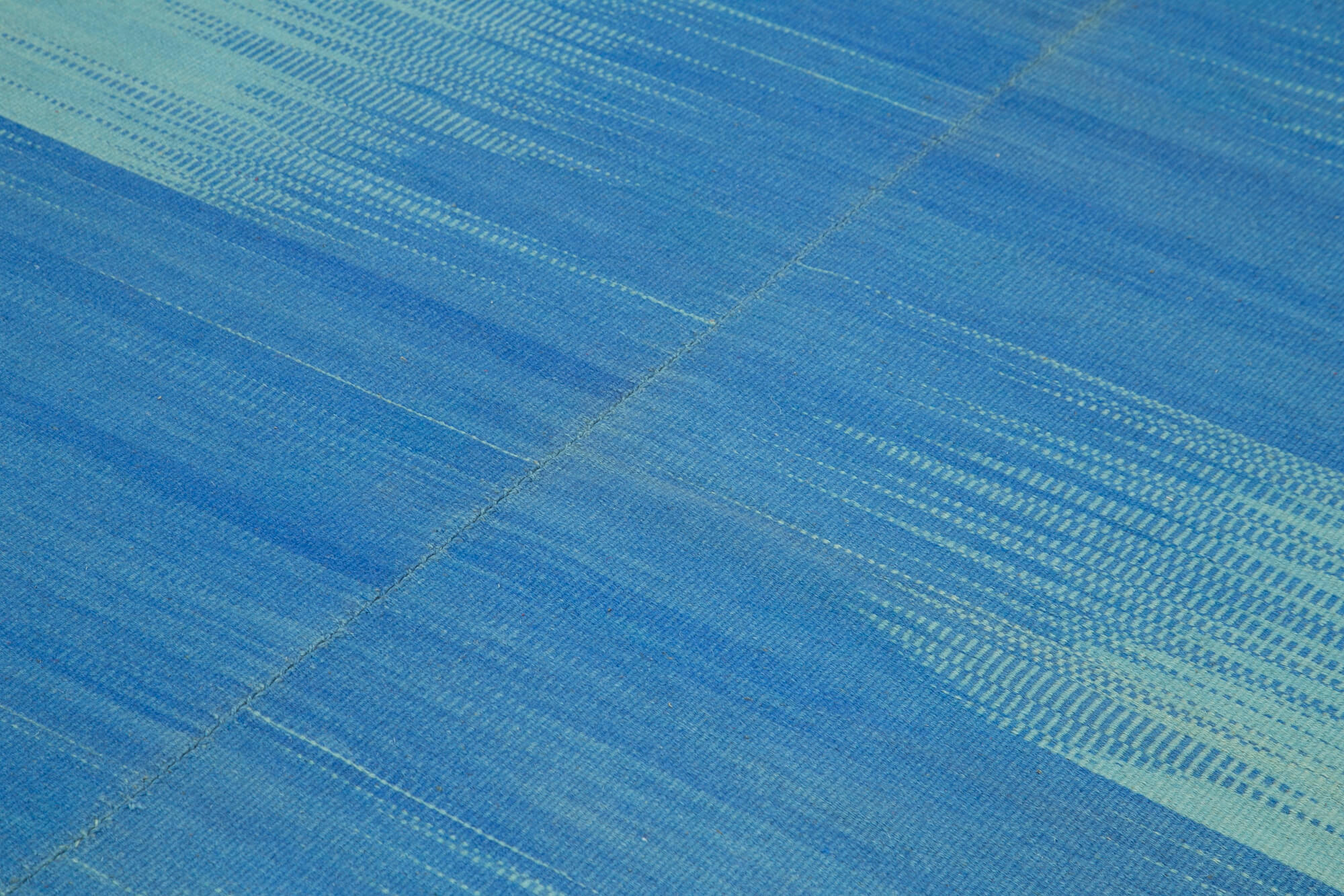 Degrade Kilim Mavi Çizgili Pamuk Yün El Dokuma Halısı 211x249 Agacan