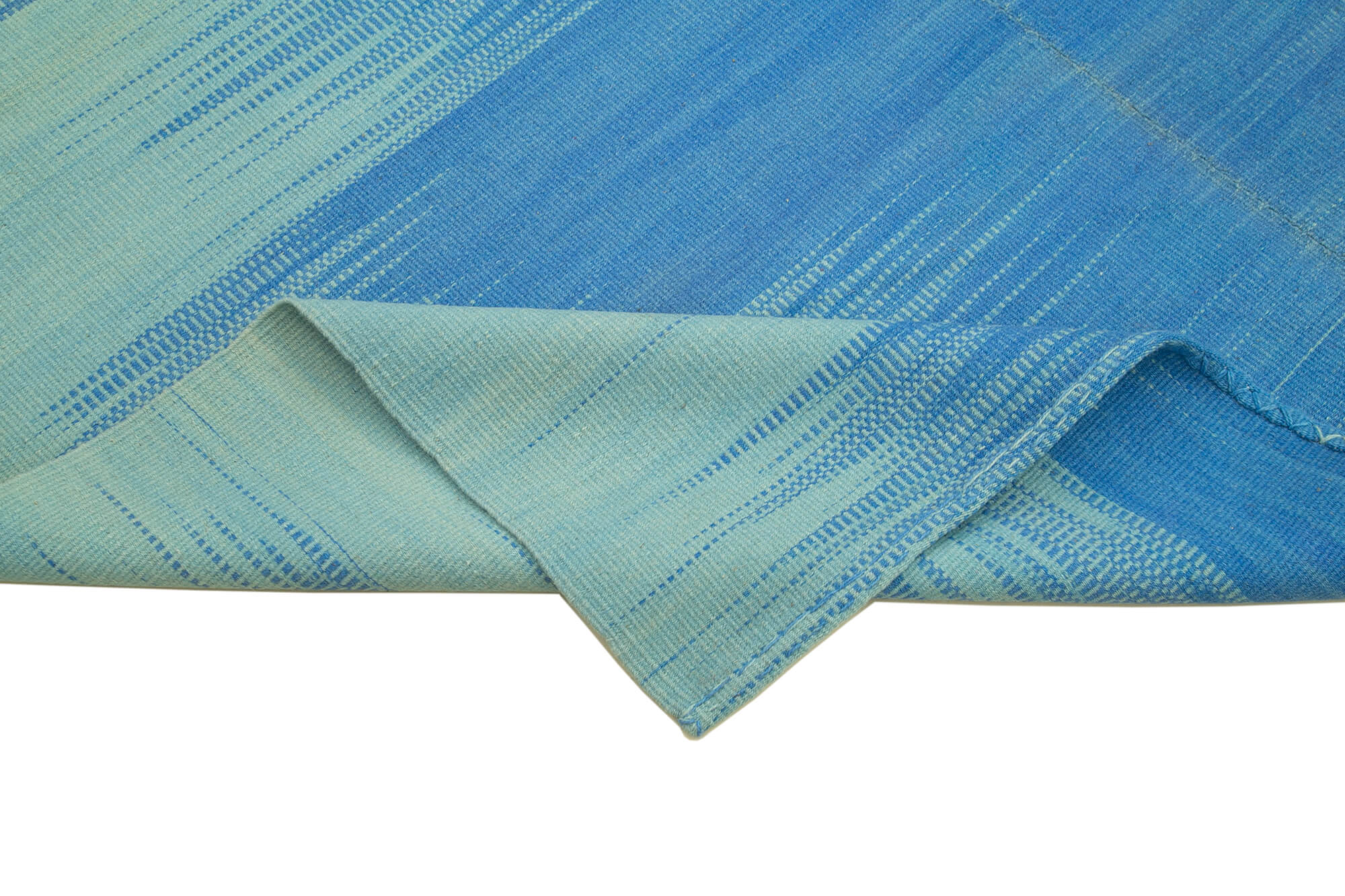 Degrade Kilim Mavi Çizgili Pamuk Yün El Dokuma Halısı 211x249 Agacan