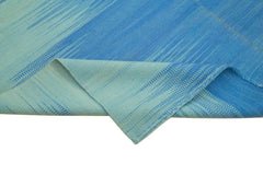 Degrade Kilim Mavi Çizgili Pamuk Yün El Dokuma Halısı 211x249 Agacan