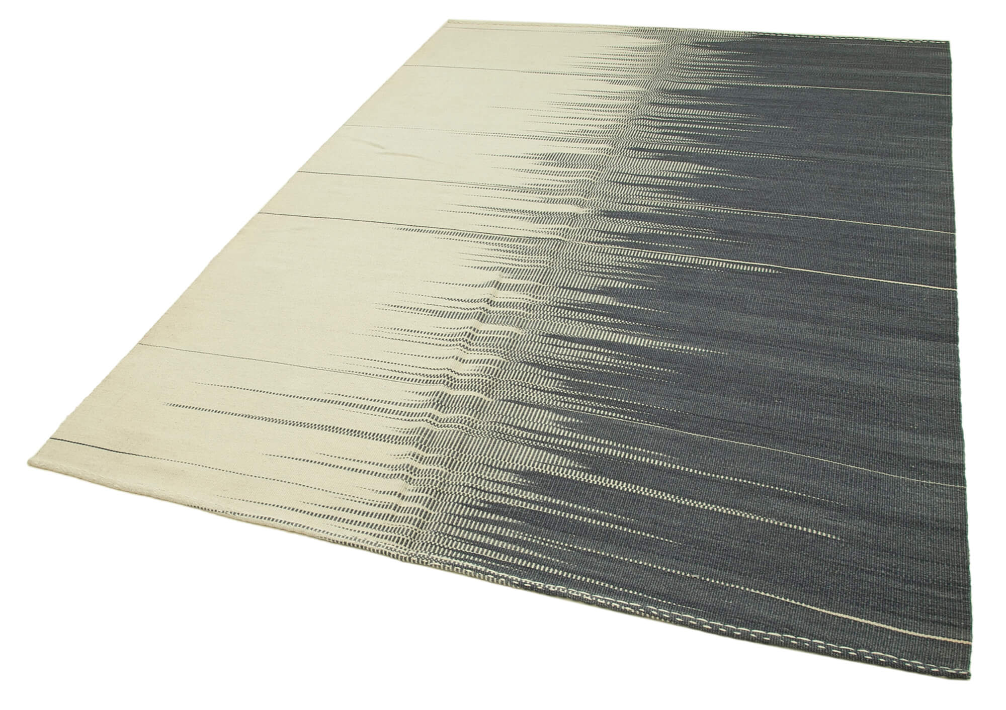 Degrade Kilim Bej Çizgili Pamuk Yün El Dokuma Halısı 176x245 Agacan