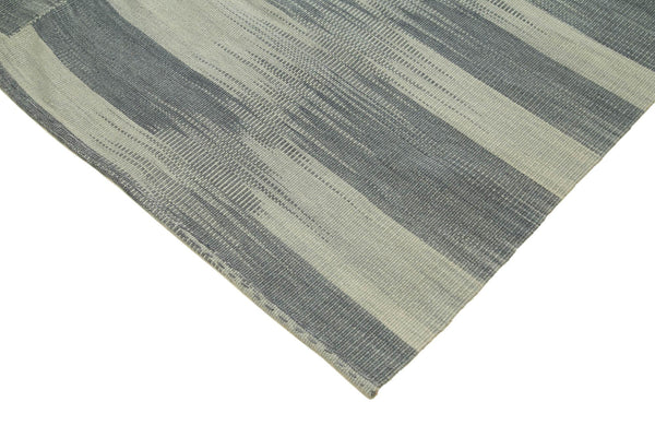 Degrade Kilim Gri Çizgili Pamuk Yün El Dokuma Halısı 201x288 Agacan