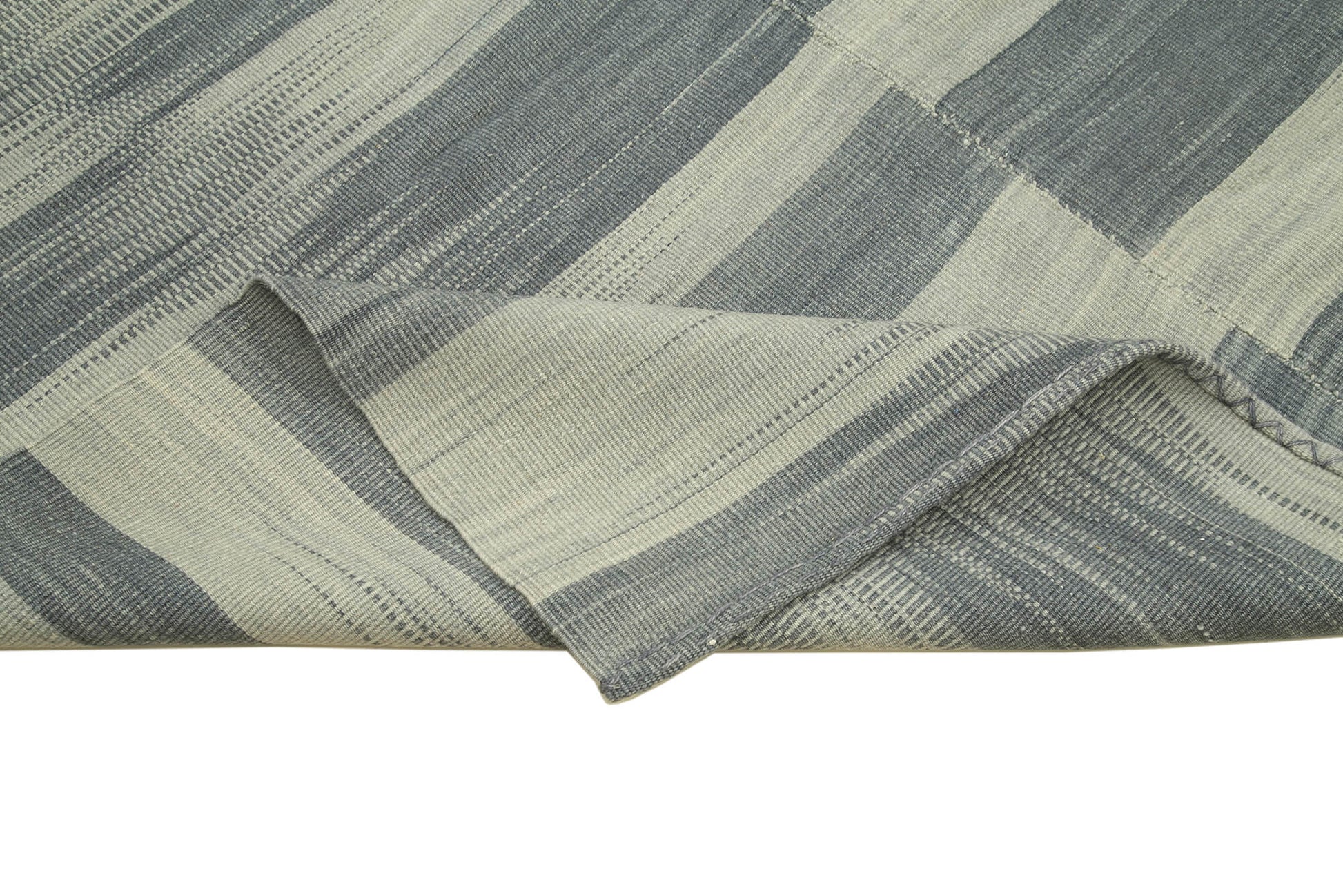 Degrade Kilim Gri Çizgili Pamuk Yün El Dokuma Halısı 201x288 Agacan