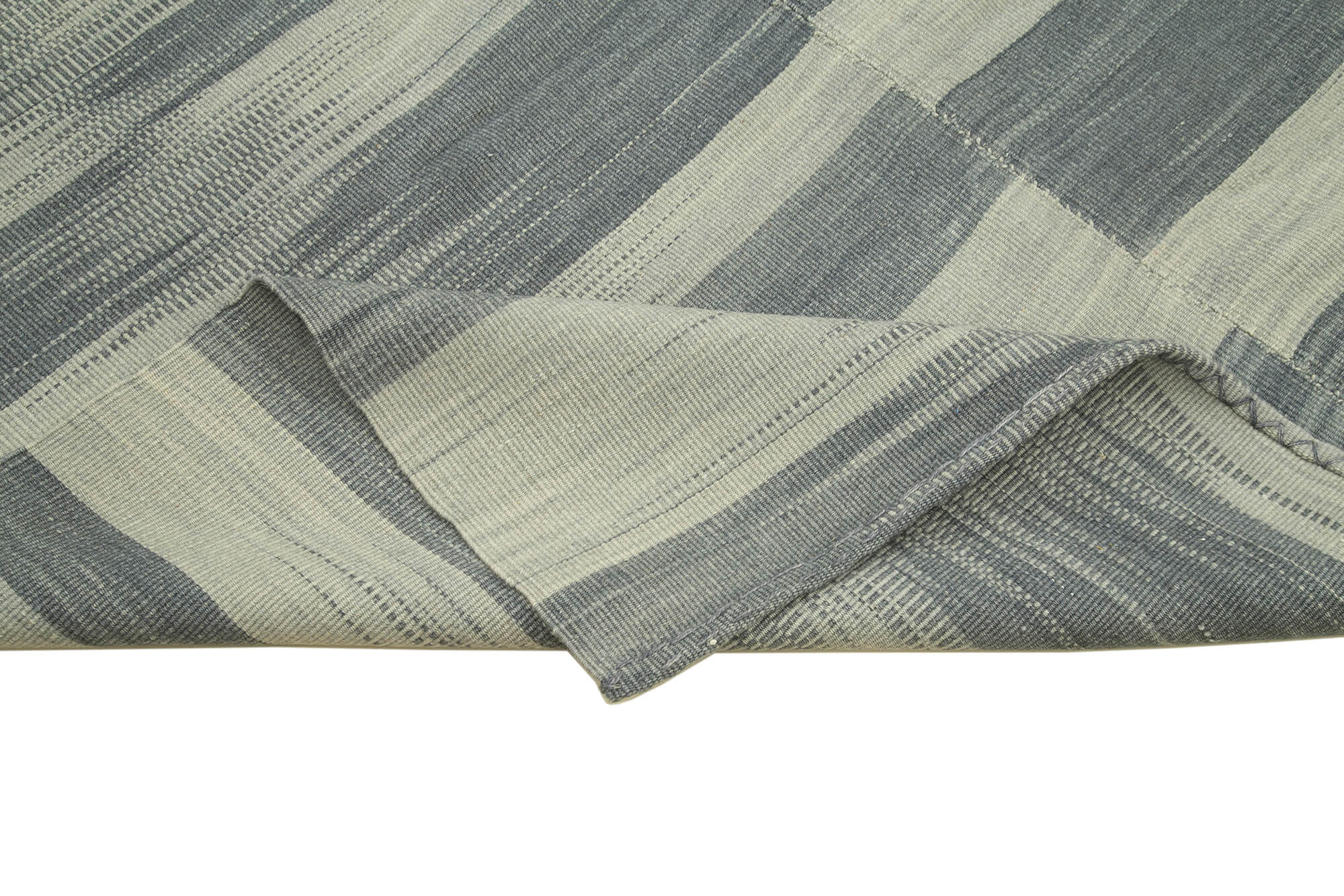 Degrade Kilim Gri Çizgili Pamuk Yün El Dokuma Halısı 201x288 Agacan