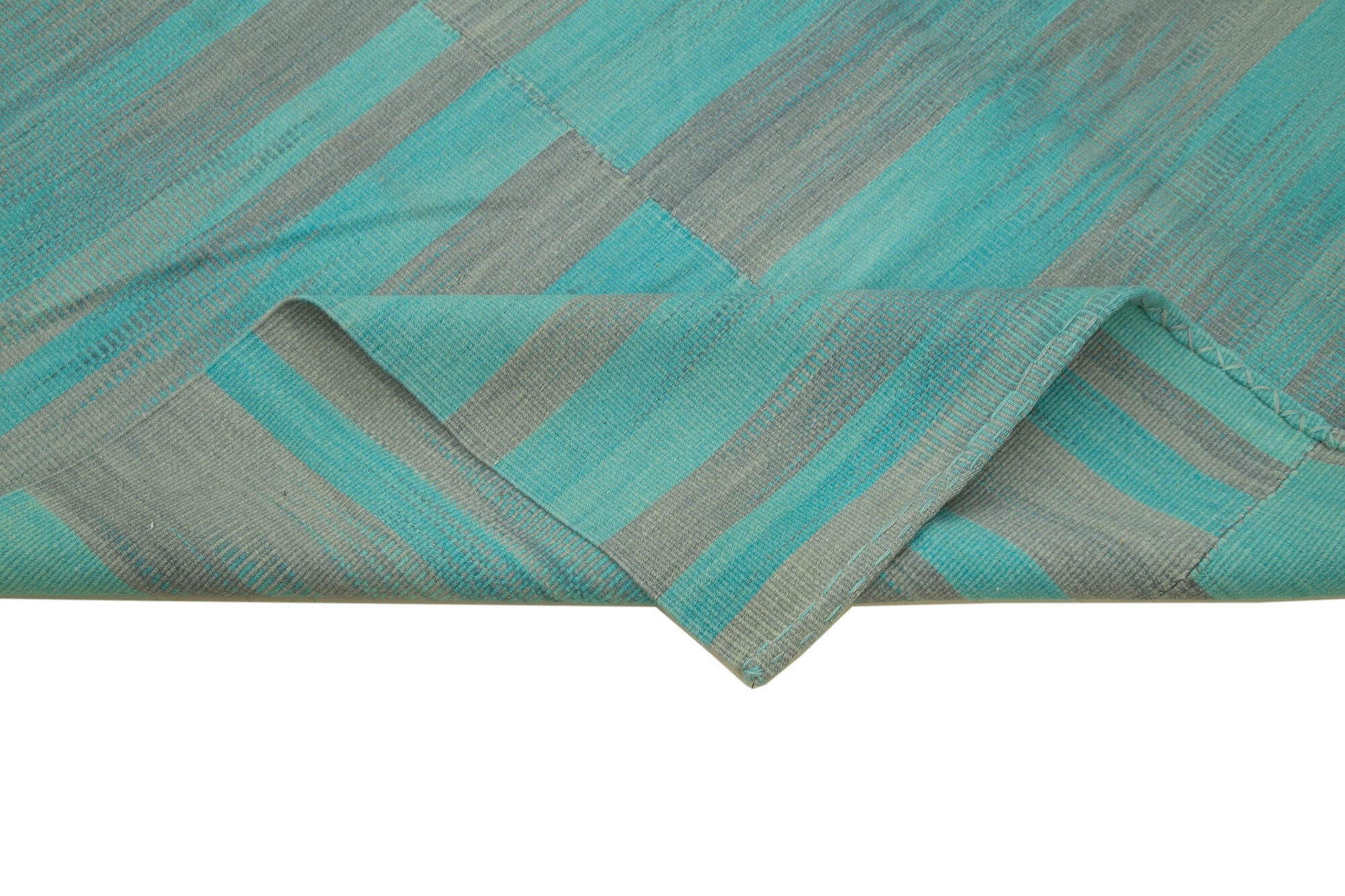 Degrade Kilim Turkuaz Çizgili Pamuk Yün El Dokuma Halısı 215x260 Agacan