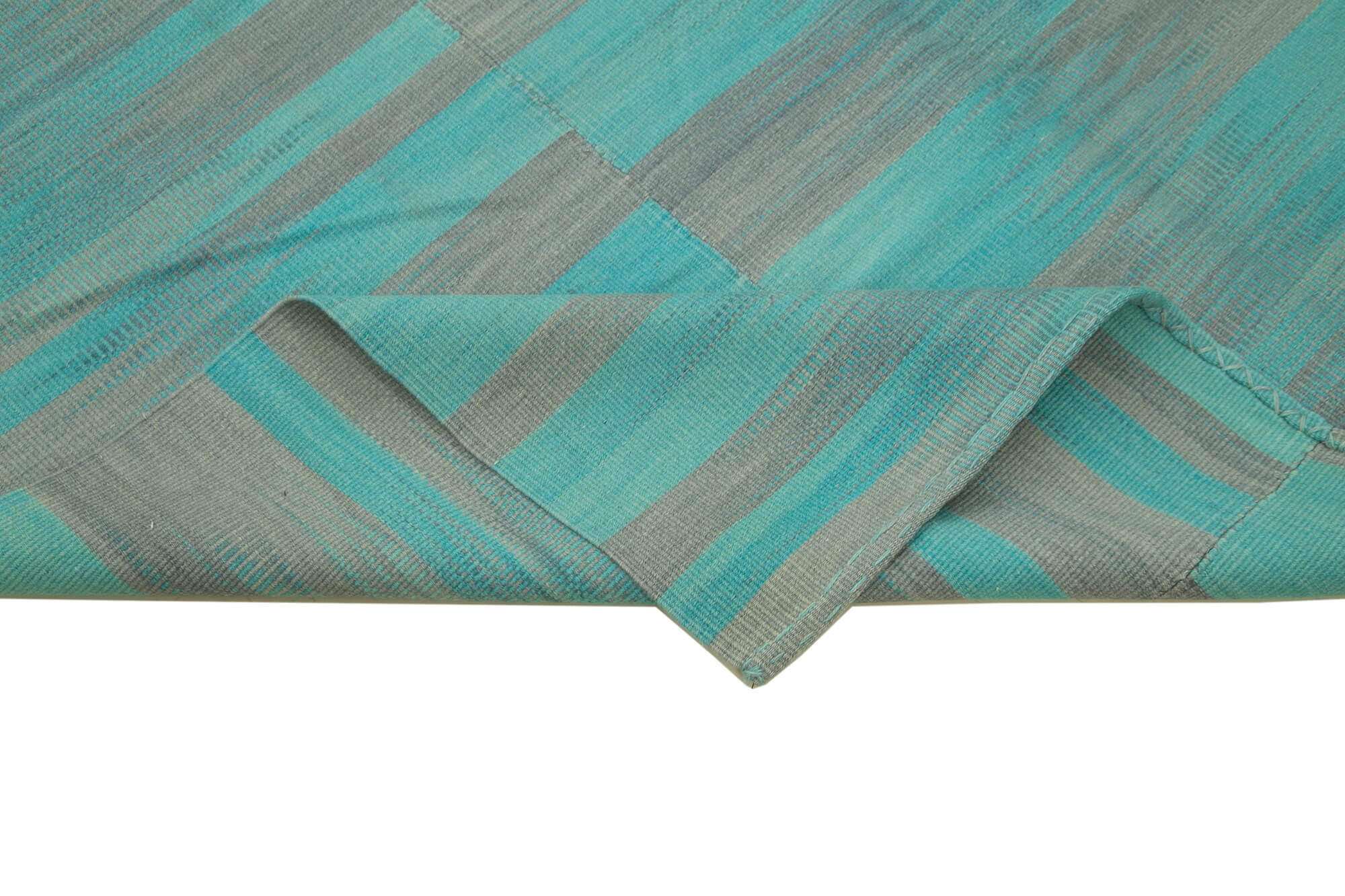 Degrade Kilim Turkuaz Çizgili Pamuk Yün El Dokuma Halısı 215x260 Agacan