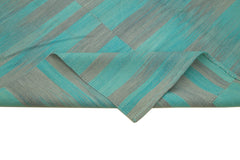 Degrade Kilim Turkuaz Çizgili Pamuk Yün El Dokuma Halısı 215x260 Agacan