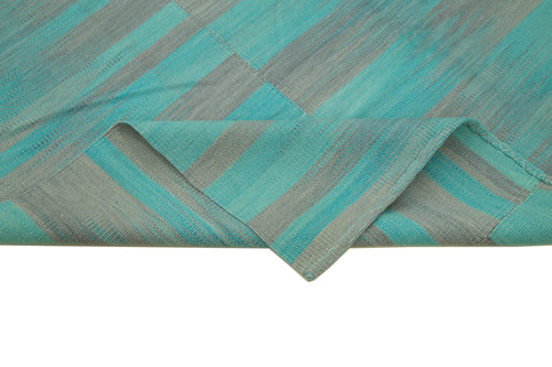 Degrade Kilim Turkuaz Çizgili Pamuk Yün El Dokuma Halısı 215x260 Agacan