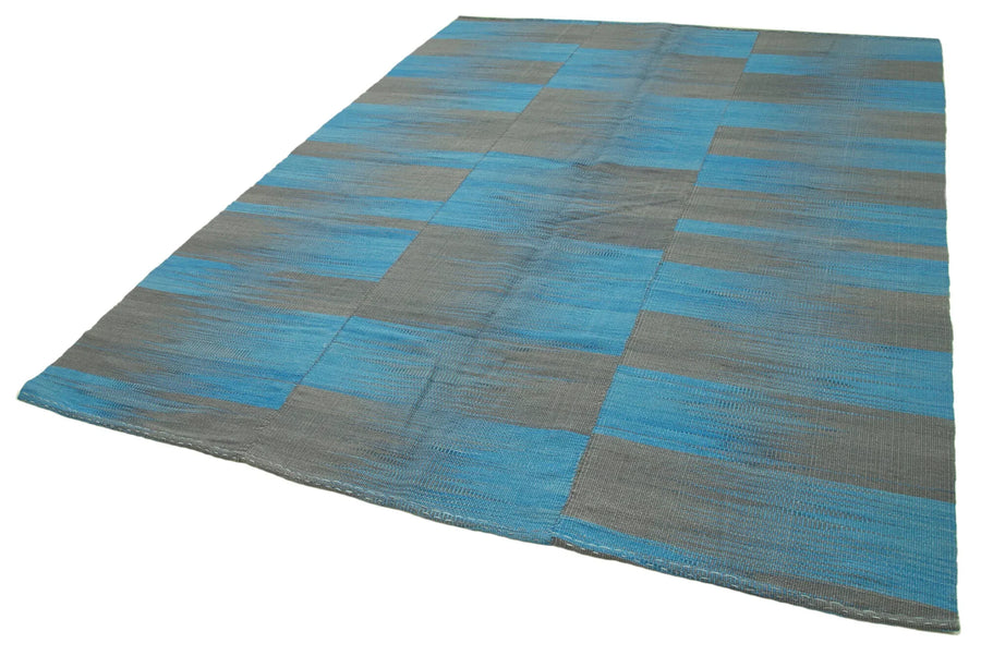 Degrade Kilim Mavi Çizgili Pamuk Yün El Dokuma Halısı 215x282 Agacan