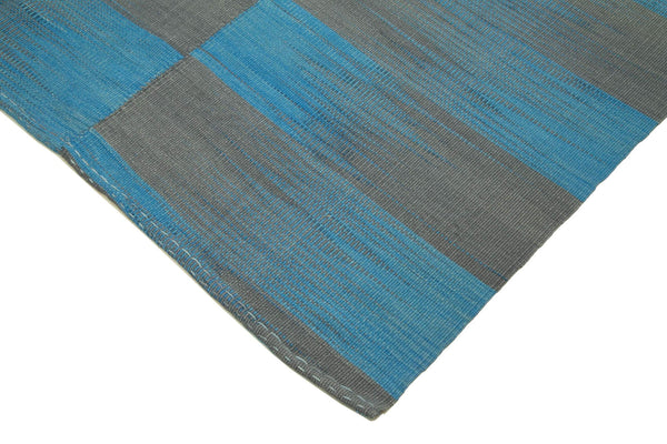 Degrade Kilim Mavi Çizgili Pamuk Yün El Dokuma Halısı 215x282 Agacan