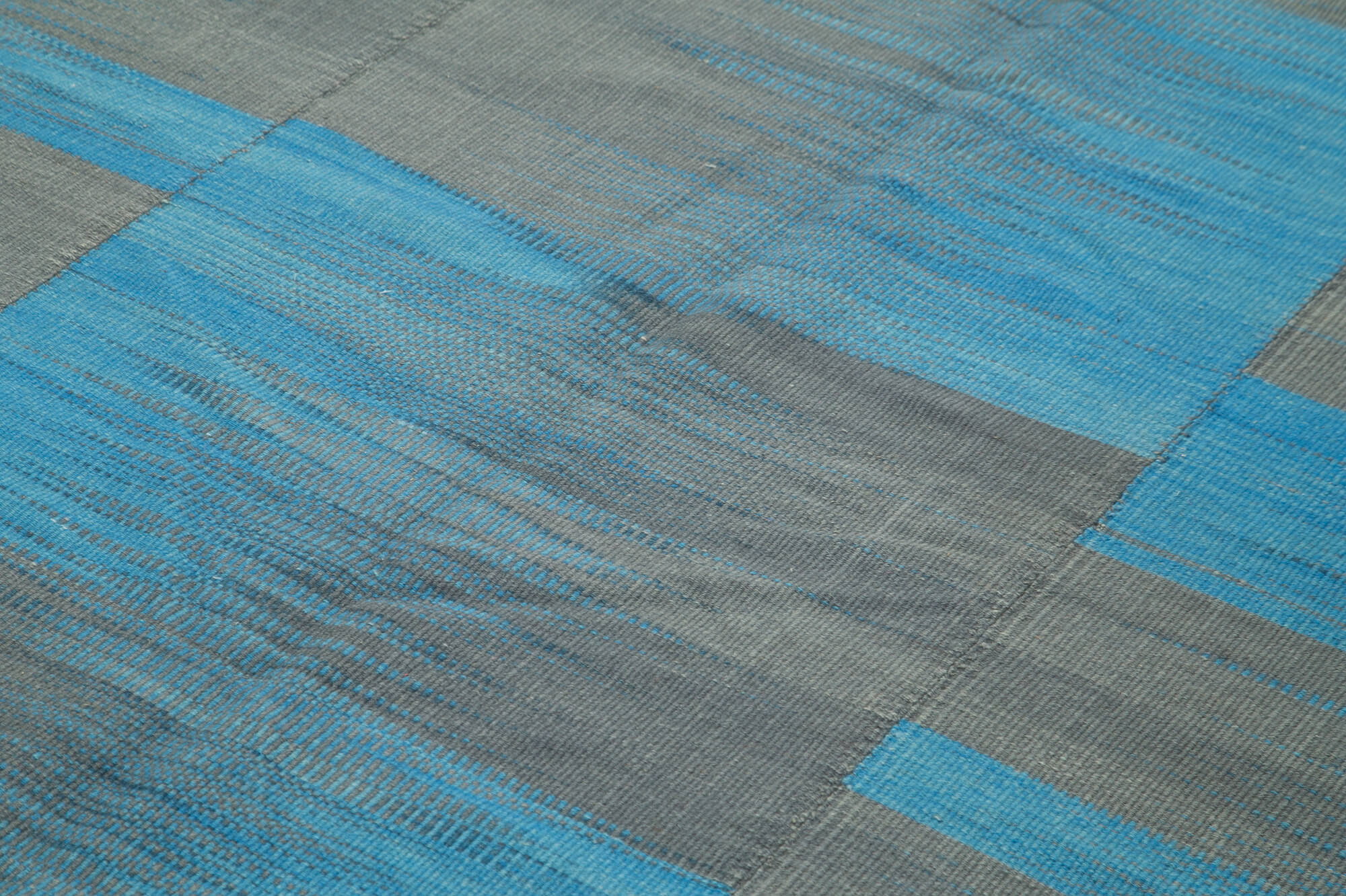 Degrade Kilim Mavi Çizgili Pamuk Yün El Dokuma Halısı 215x282 Agacan