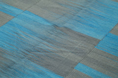 Degrade Kilim Mavi Çizgili Pamuk Yün El Dokuma Halısı 215x282 Agacan