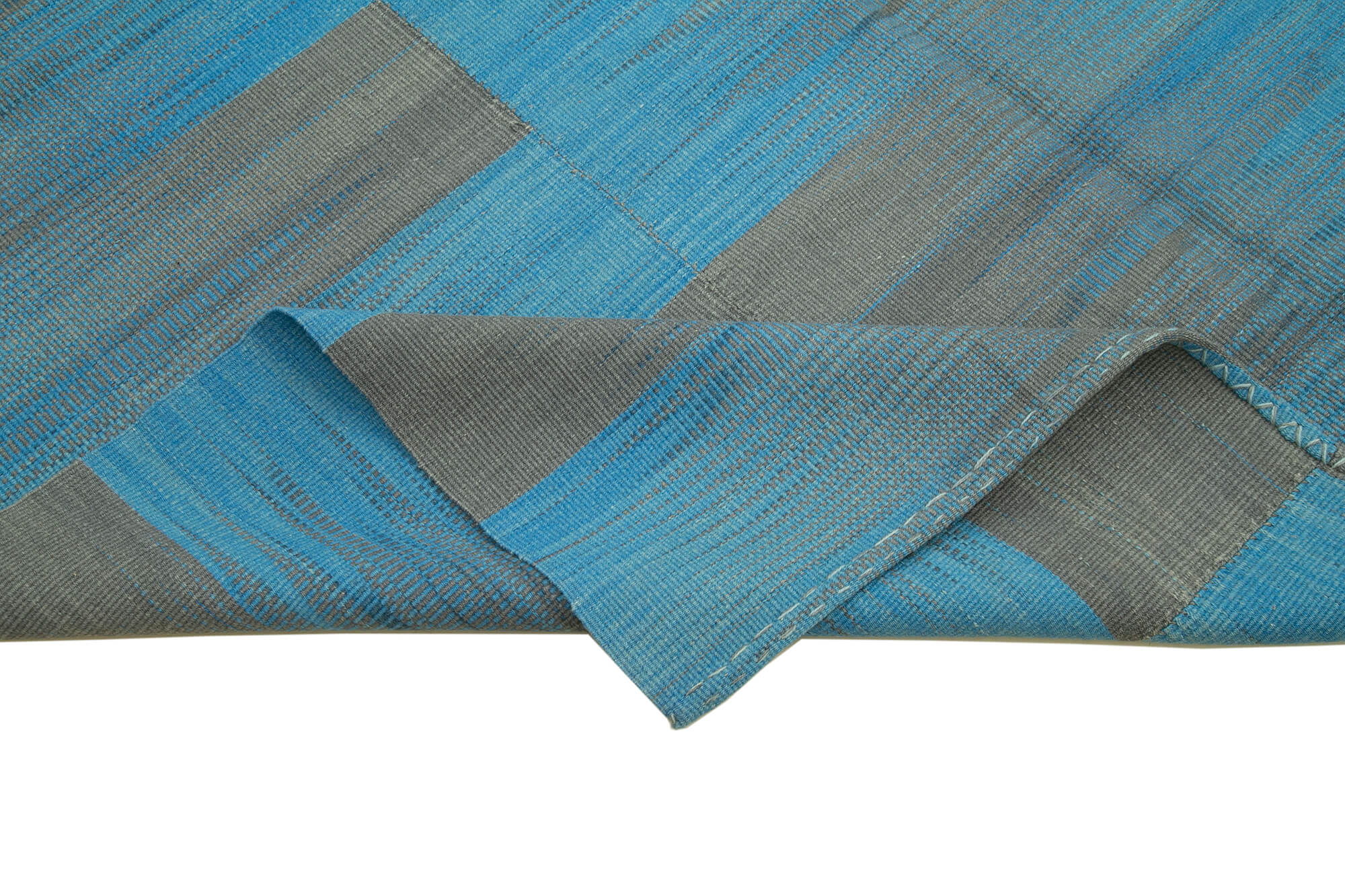 Degrade Kilim Mavi Çizgili Pamuk Yün El Dokuma Halısı 215x282 Agacan