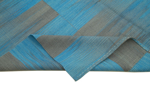 Degrade Kilim Mavi Çizgili Pamuk Yün El Dokuma Halısı 215x282 Agacan