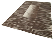 Degrade Kilim Kahverengi Çizgili Pamuk Yün El Dokuma Halısı 204x338 Agacan