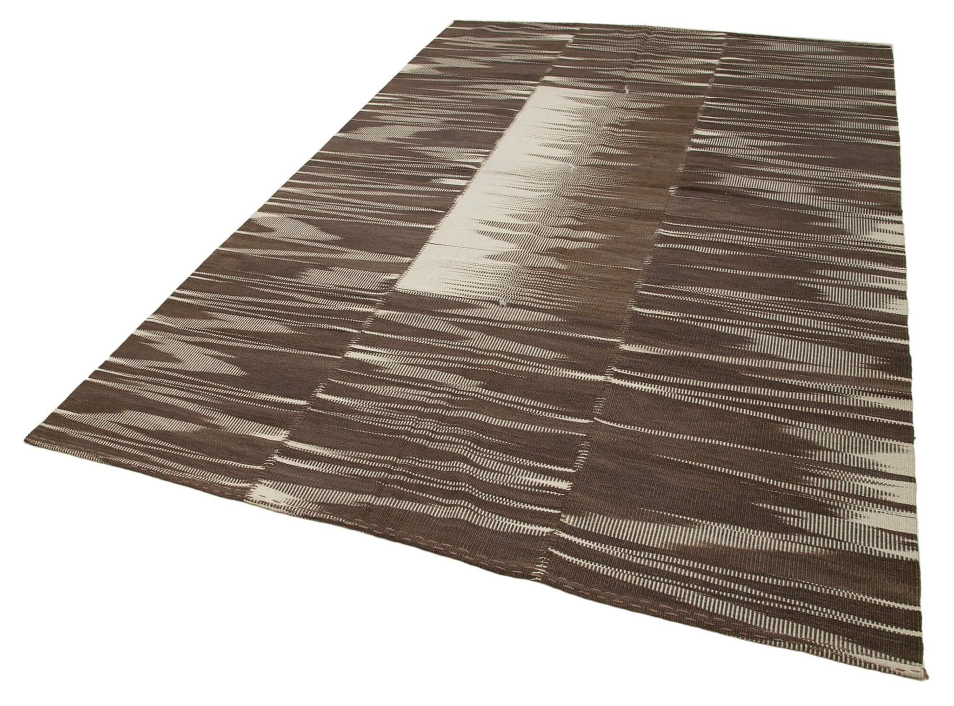Degrade Kilim Kahverengi Çizgili Pamuk Yün El Dokuma Halısı 204x338 Agacan