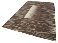 Degrade Kilim Kahverengi Çizgili Pamuk Yün El Dokuma Halısı 204x338 Agacan