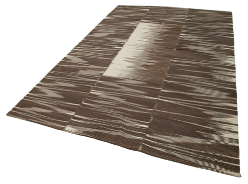 Degrade Kilim Kahverengi Çizgili Pamuk Yün El Dokuma Halısı 204x338 Agacan
