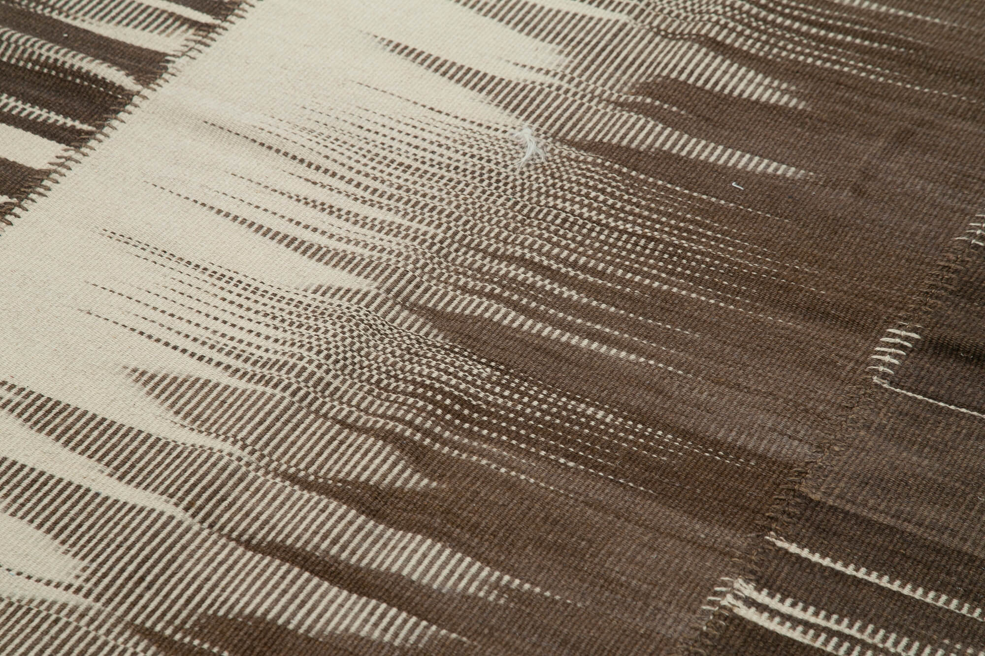 Degrade Kilim Kahverengi Çizgili Pamuk Yün El Dokuma Halısı 204x338 Agacan
