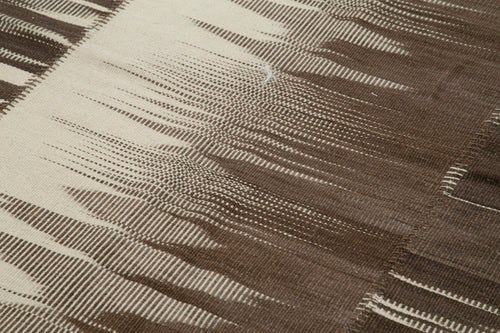 Degrade Kilim Kahverengi Çizgili Pamuk Yün El Dokuma Halısı 204x338 Agacan