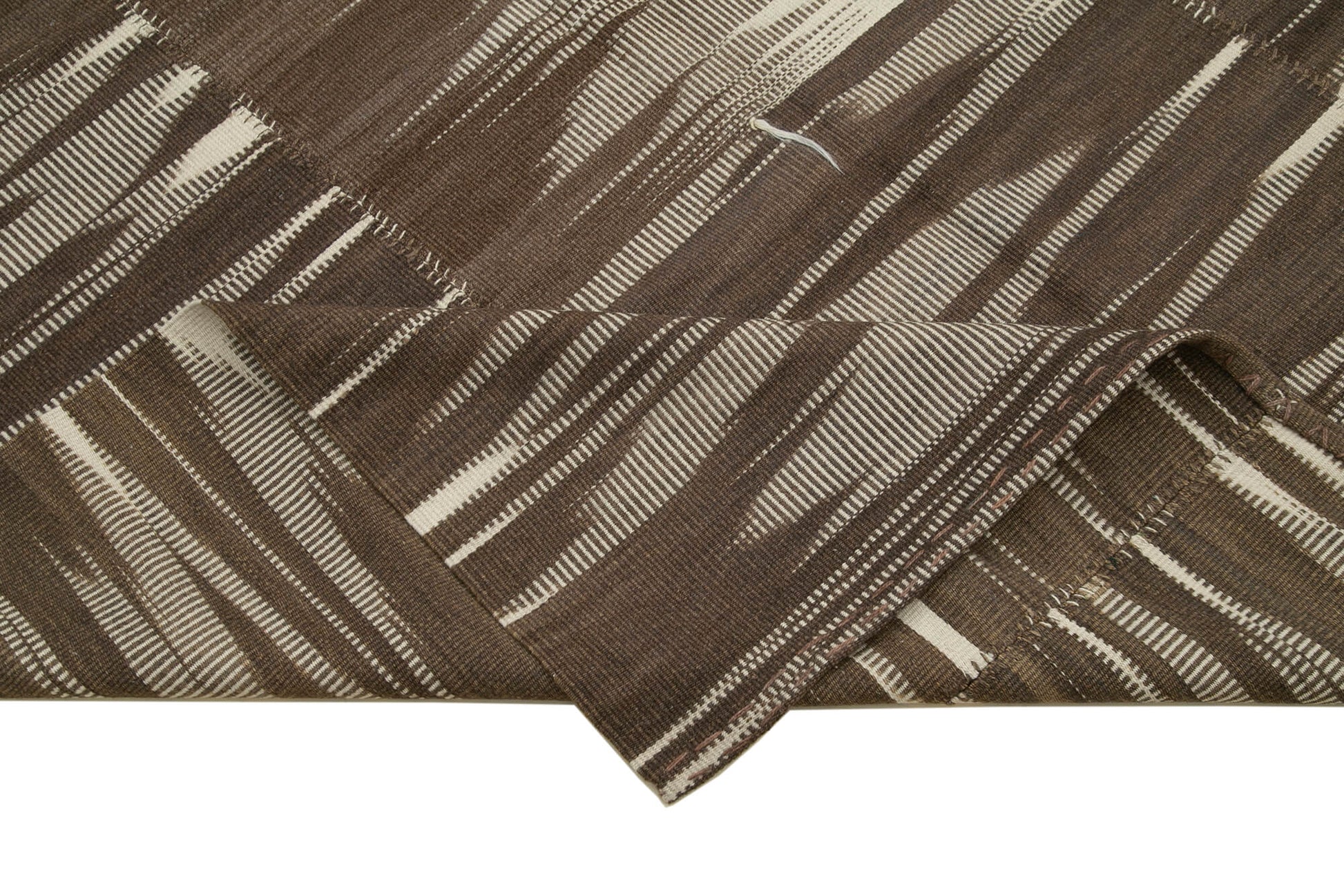 Degrade Kilim Kahverengi Çizgili Pamuk Yün El Dokuma Halısı 204x338 Agacan