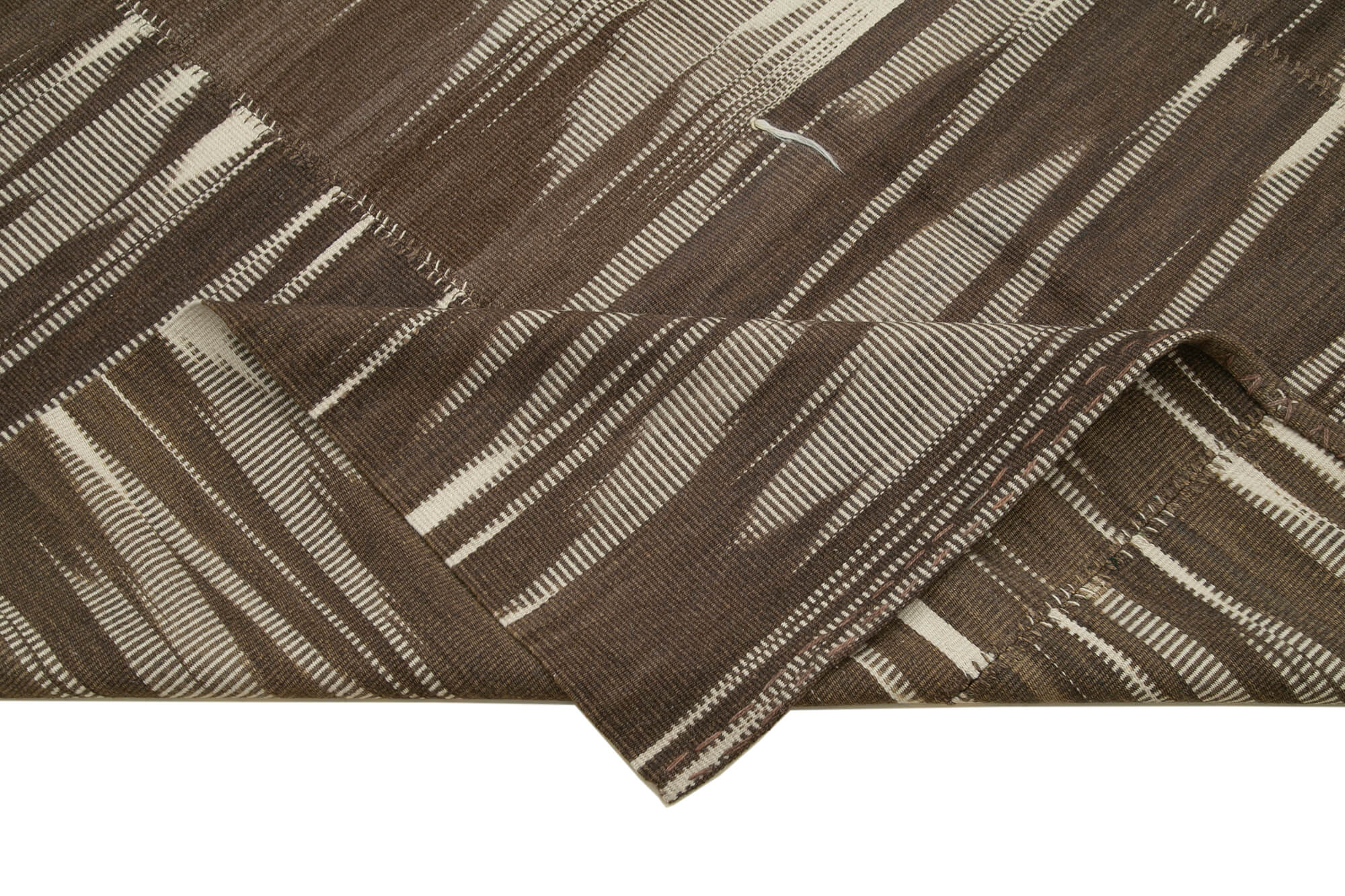 Degrade Kilim Kahverengi Çizgili Pamuk Yün El Dokuma Halısı 204x338 Agacan