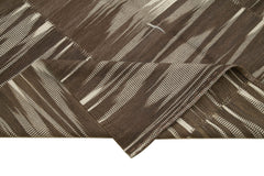 Degrade Kilim Kahverengi Çizgili Pamuk Yün El Dokuma Halısı 204x338 Agacan