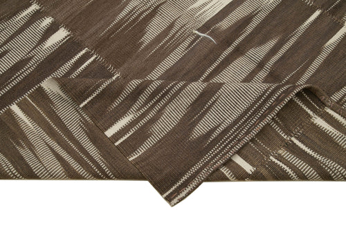 Degrade Kilim Kahverengi Çizgili Pamuk Yün El Dokuma Halısı 204x338 Agacan