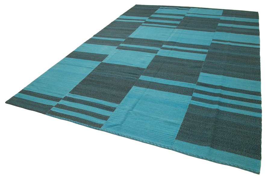 Degrade Kilim Turkuaz Çizgili Pamuk Yün El Dokuma Halısı 273x414 Agacan