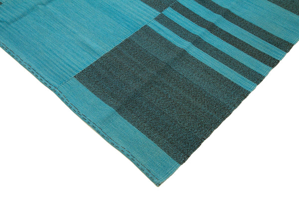 Degrade Kilim Turkuaz Çizgili Pamuk Yün El Dokuma Halısı 273x414 Agacan