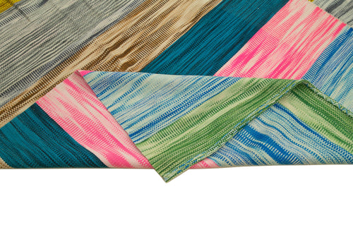 Degrade Kilim Beyaz Çizgili Pamuk Yün El Dokuma Halısı 294x390 Agacan