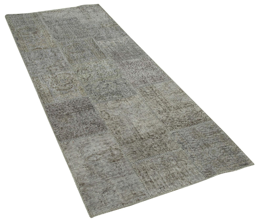 Kırk Yama Gri Patchwork Pamuk Yün El Dokuma Halısı 85x226 Agacan