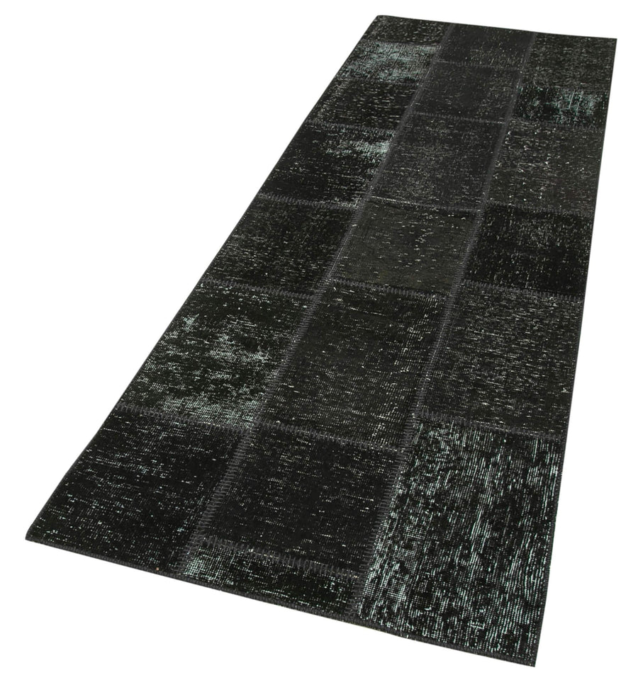 Kırk Yama Siyah Patchwork Pamuk Yün El Dokuma Halısı 87x268 Agacan