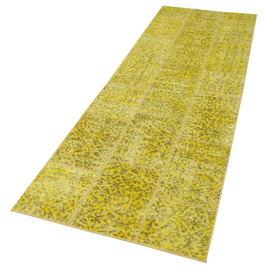 Kırk Yama Sarı Patchwork Pamuk Yün El Dokuma Halısı 86x275 Agacan