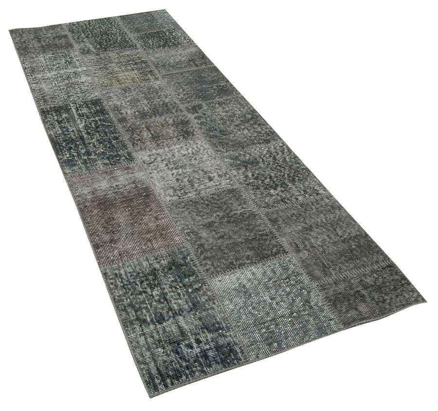 Kırk Yama Gri Patchwork Pamuk Yün El Dokuma Halısı 86x225 Agacan