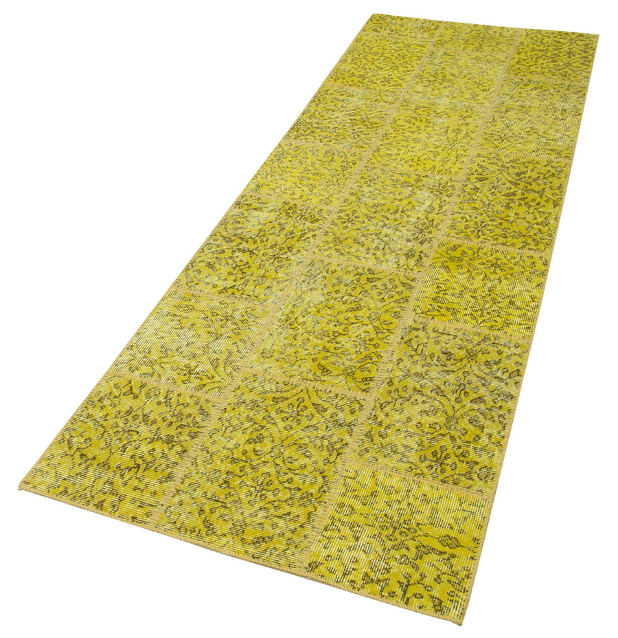 Kırk Yama Sarı Patchwork Pamuk Yün El Dokuma Halısı 86x261 Agacan