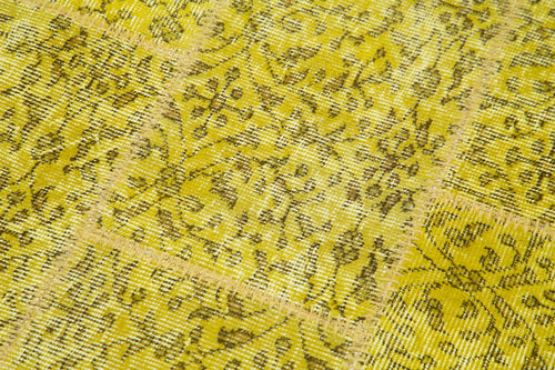 Kırk Yama Sarı Patchwork Pamuk Yün El Dokuma Halısı 86x261 Agacan