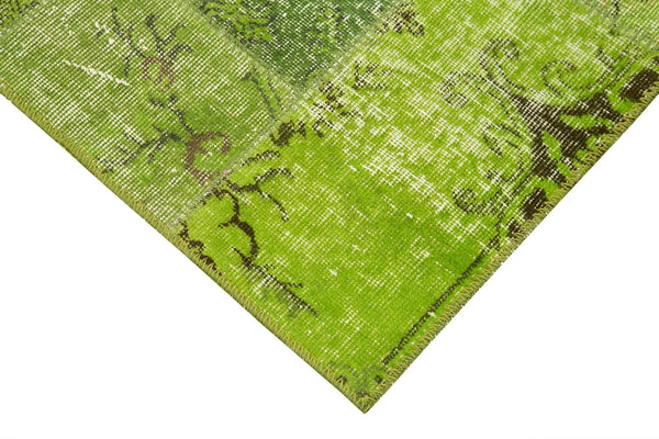 Kırk Yama Yeşil Patchwork Pamuk Yün El Dokuma Halısı 86x303 Agacan