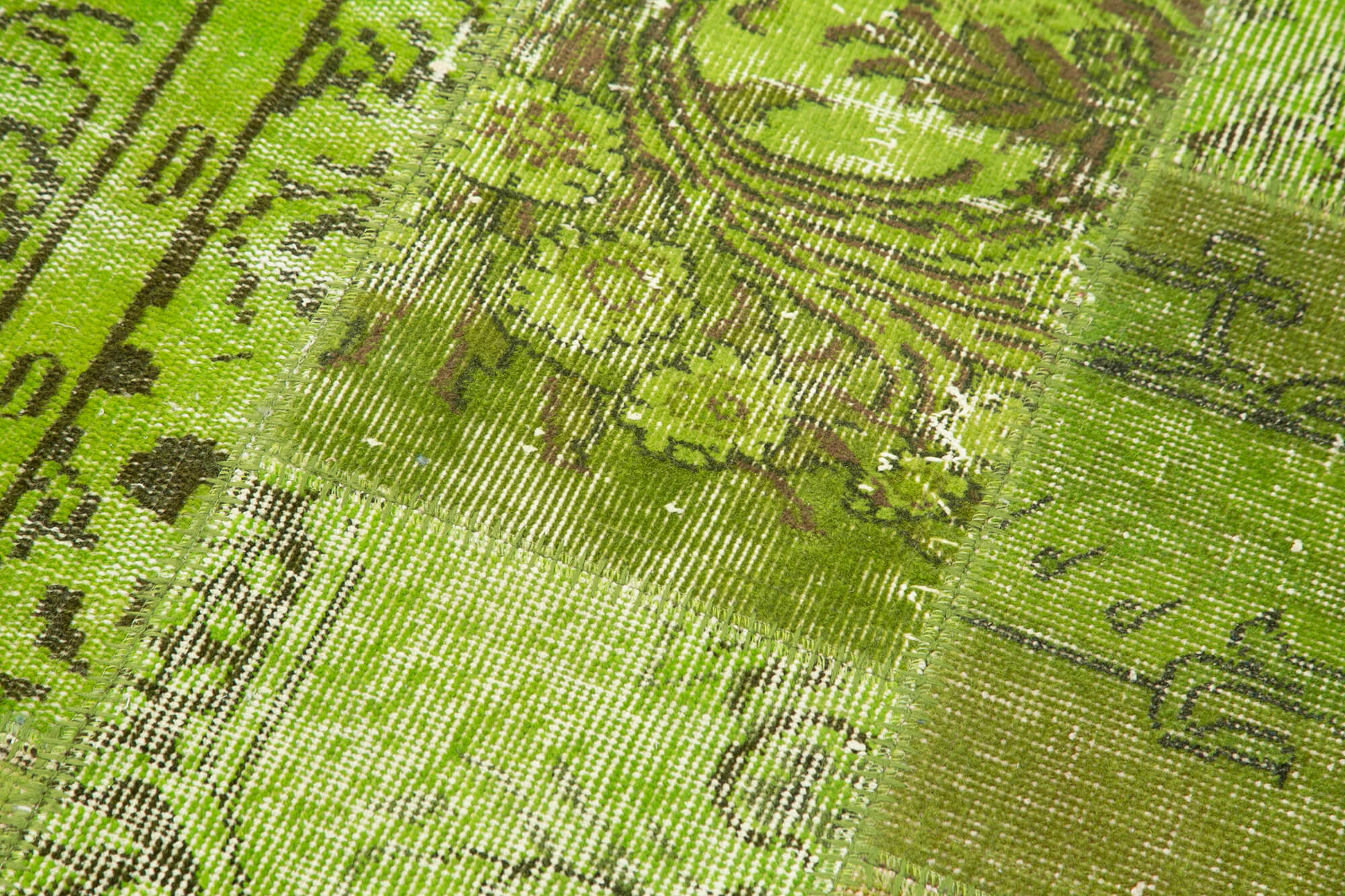 Kırk Yama Yeşil Patchwork Pamuk Yün El Dokuma Halısı 86x303 Agacan